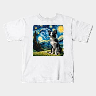 Starry Border Collie Portrait - Dog Portrait Kids T-Shirt